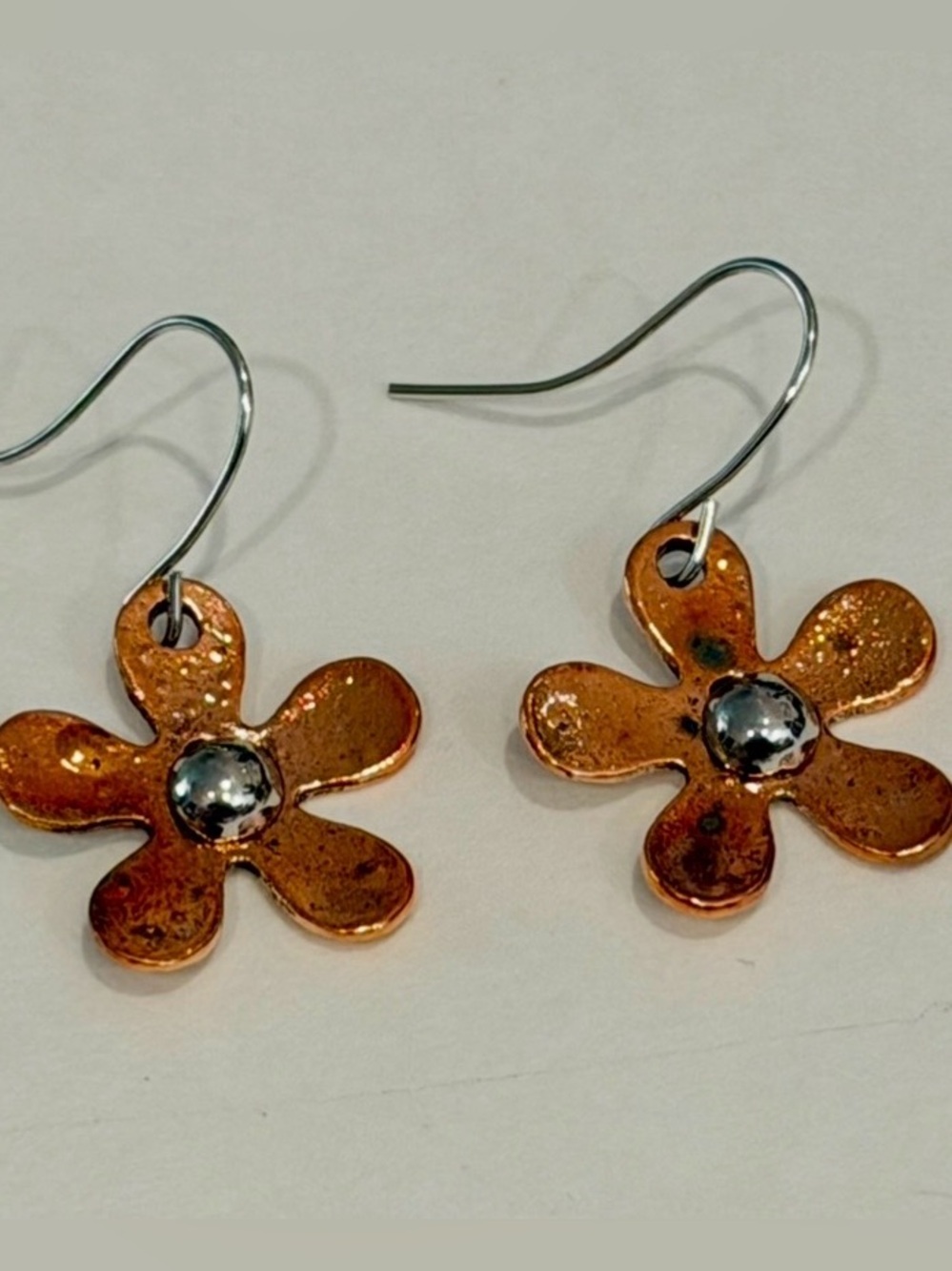 Copper Color Flower Daisy Earrings On Fishhooks NEW Cottagecore